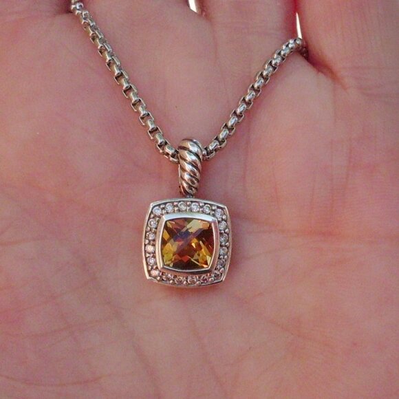 Retired David Yurman Albion Orange Citrine & Diamond Pendant w/Chain - 925 - Picture 1 of 10